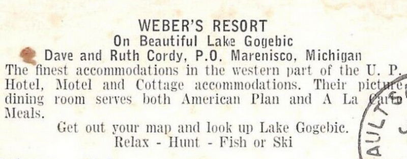 Weber Resort (Webers Resort, Gogebic Lodge) - Vintage Postcard (newer photo)